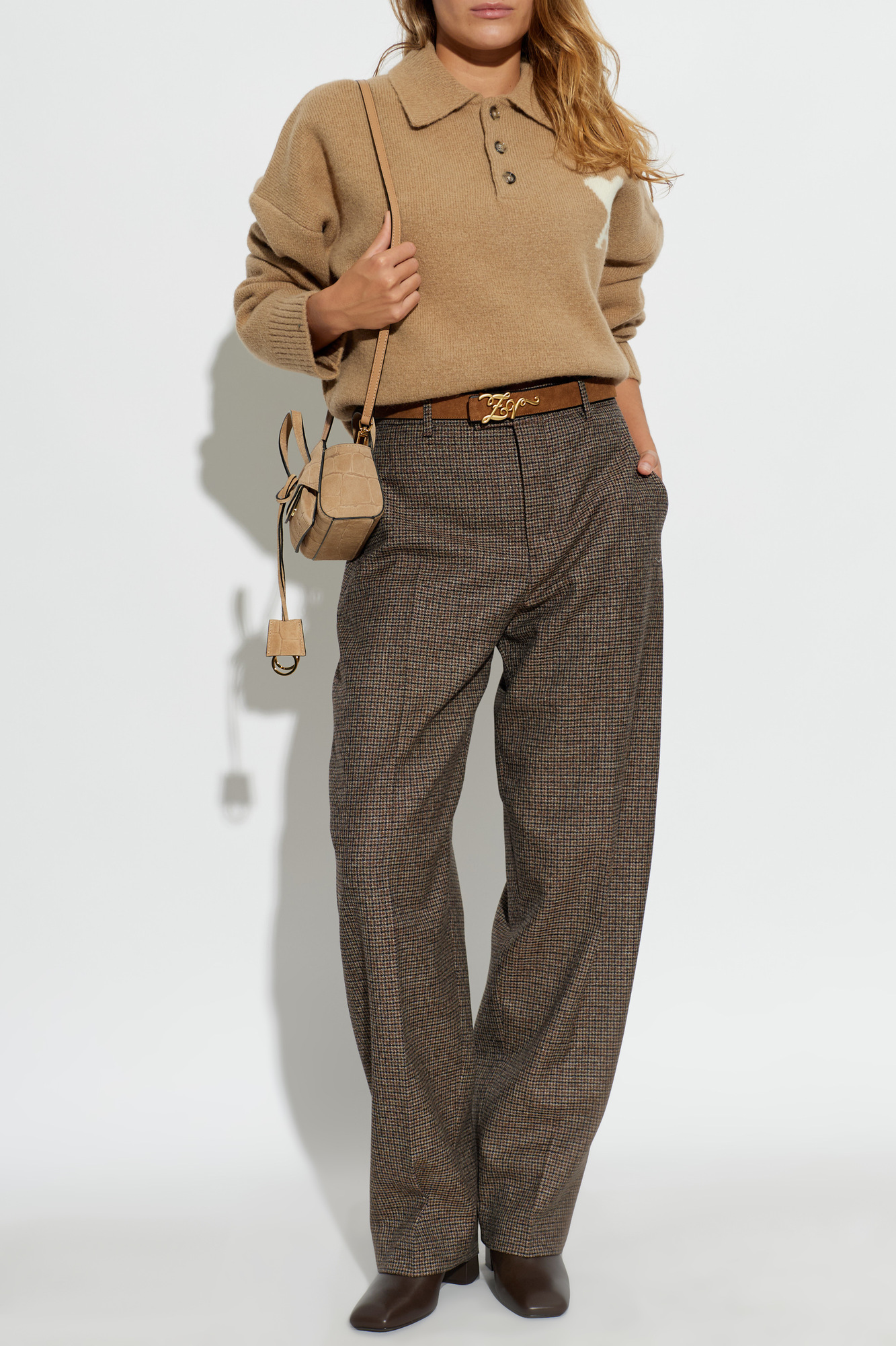 ami alexandre mattiussi ウールスラックス 46 Ami Alexandre Mattiussi Brown Wool Checked Trousers | Women's | Vitkac
